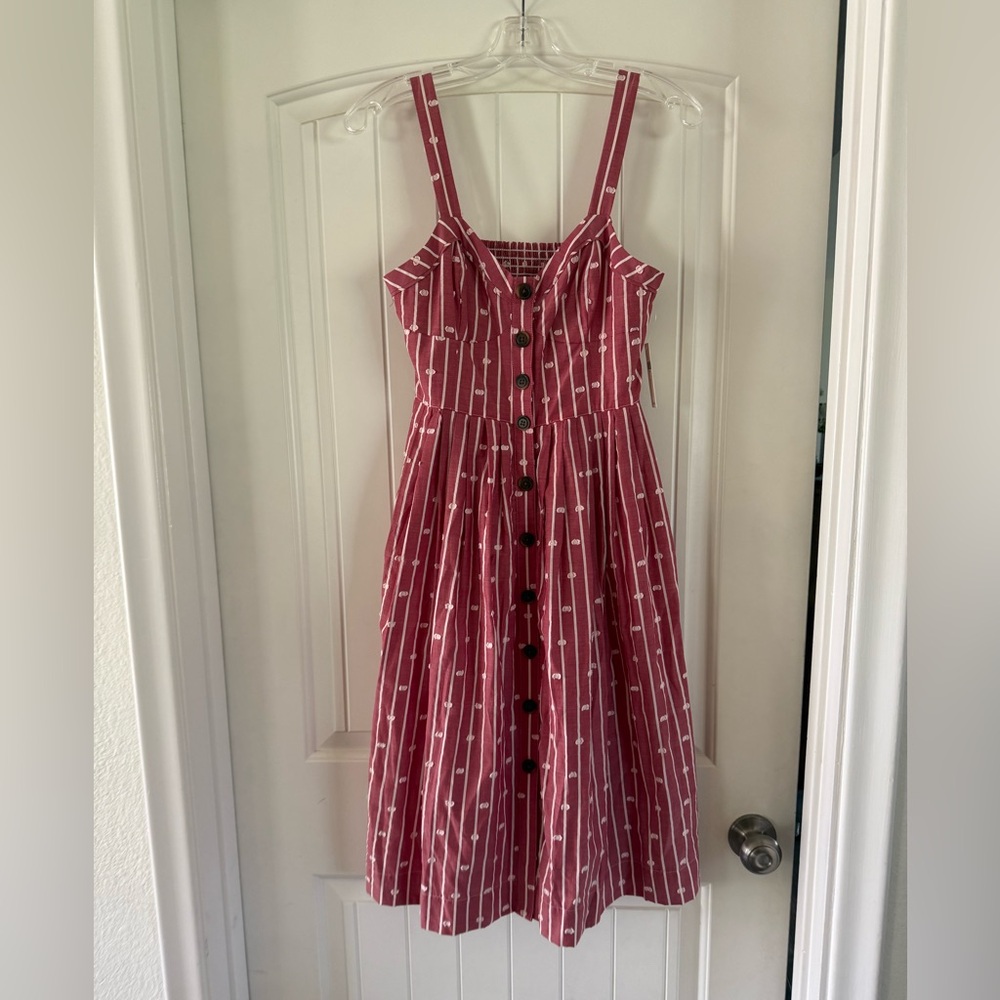 Anthropologie Maeve Pink and White Striped Button-Down Dress